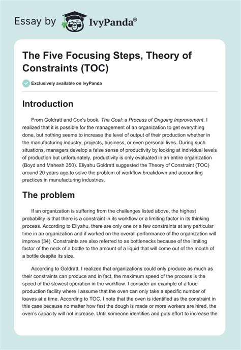 The Five Focusing Steps Theory Of Constraints Toc 1518 Words Research Paper Example