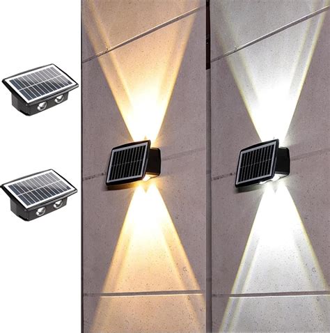 Aslidecor Solar Wall Lights Up Down 2 Pack 4 Led Solar Sconce Waterproof Deck Fence Lighting