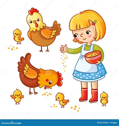 Girl Feeding Hens And Chickens Stock Illustration Cartoondealer