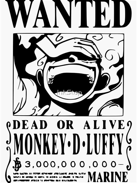 "Luffy Wanted Poster - Black Vector - No Background" Sticker for Sale ...