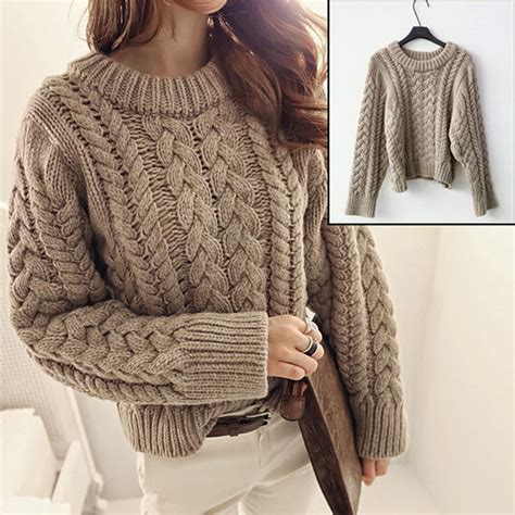 Elegant Chunky Cable Knit Acrylic Womens Braided Sweater Jumper