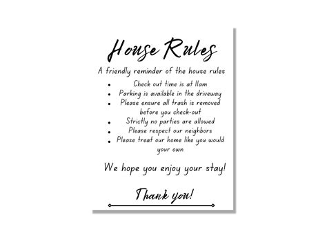 Fully Editable House Rules Printable Sign Digital Instant Download Use