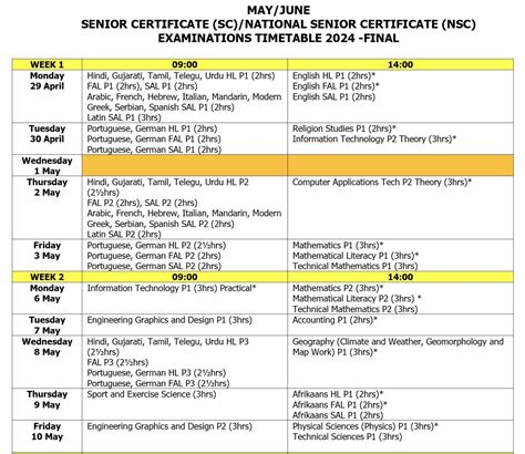 Grade 12 2024 June Exams Timetable