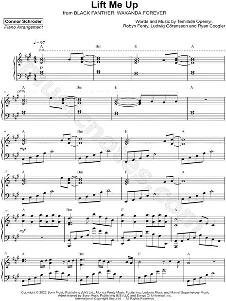 Connor Schröder Lift Me Up Sheet Music Piano Solo In A Major Download And Print Sku Mn0266893