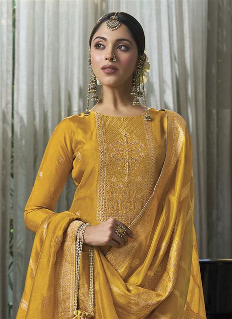 Buy Yellow Viscose Silk Gota Palazzo Suit Festive Wear Online At Best