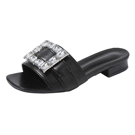 Lovskoo Women S Slippers Summer Open Toe Rhinestone Oversized