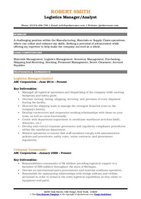 Logistics Manager Resume Samples Qwikresume