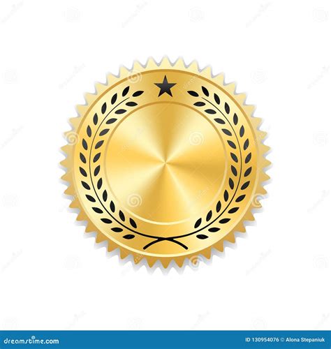 Seal Award Gold Icon Blank Medal With Laurel Wreath Isolated White