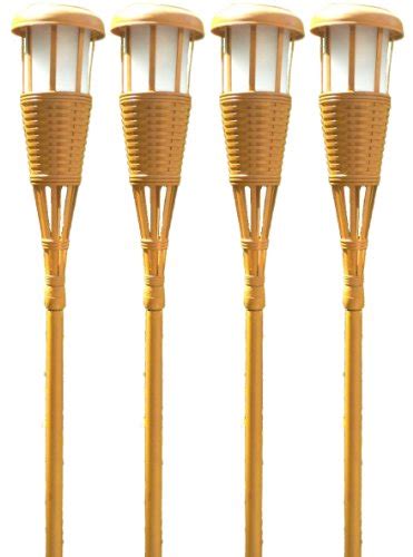 Newhouse Lighting Solar Flickering LED Tiki Torches, Bamboo Finish, 4-