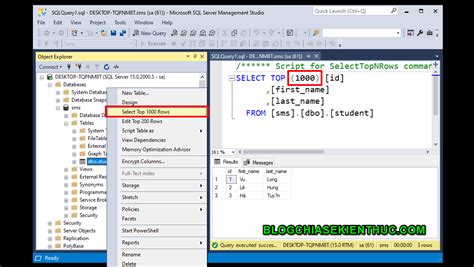 Các thao tác cơ bản với Database SQL Server tạo mới database table