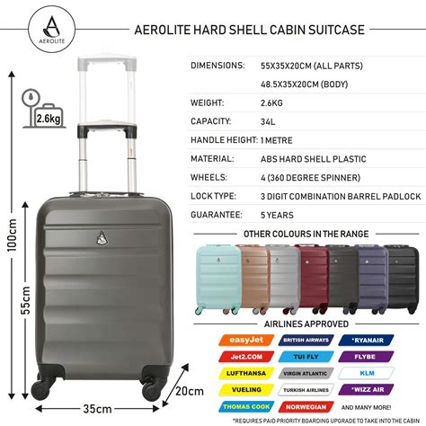 Aerolite ABS Maleta Equipaje de mano cabina rígida ligera con 4 ruedas