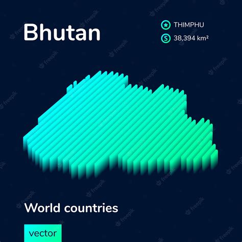 Mapa 3d De Bután Mapa Vectorial Rayado Isométrico Digital De Neón