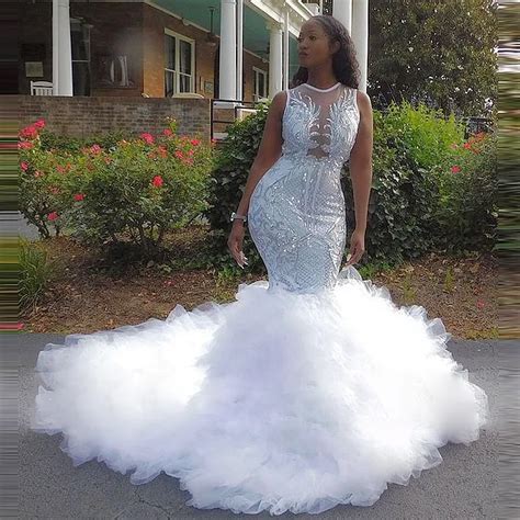 Aso Ebi Mermaid Prom Dresses For Black Girls Ruffles Sparkly Sequin