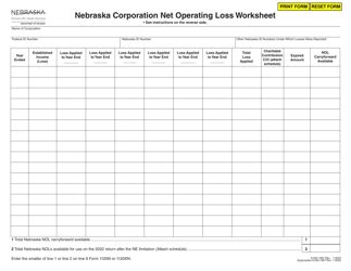 Nebraska Nebraska Corporation Net Operating Loss Worksheet Fill Out