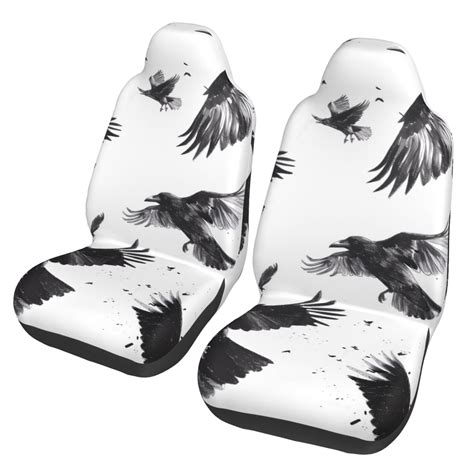 Pofeuu Monochrome Flying Ravens Print Automotive Car Seat Covers Flat ...