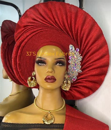 Laser Cut Aso Oke Auto Gele Ipele And Fila Ready To Wear Gele Etsy