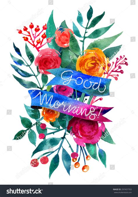 Good Morning Watercolor Flower Card Beautiful Floral Greeting Card Bright Illustration