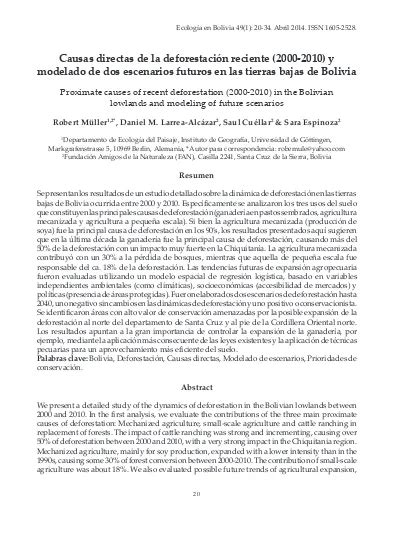 Causas directas de la deforestación reciente 2000 2010 y modelado de