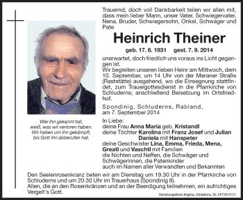 Traueranzeigen Von Heinrich Theiner Trauer Bz