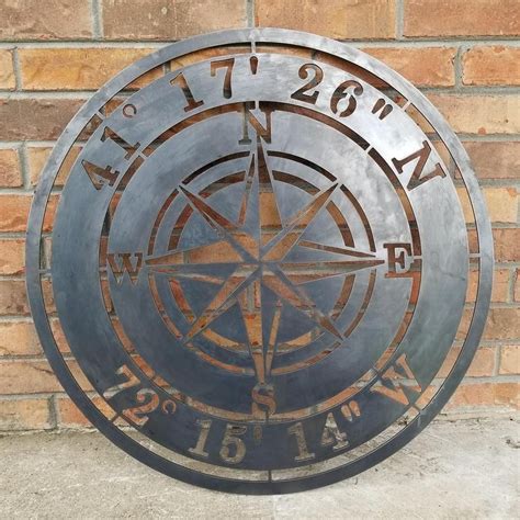 Personalized Compass Rose Metal Sign Personalized Ts Wall Art Wall Decor Custom Coordinates