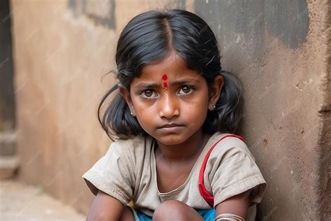 Premium Photo Portrait Of A Poor Little Indian Girl