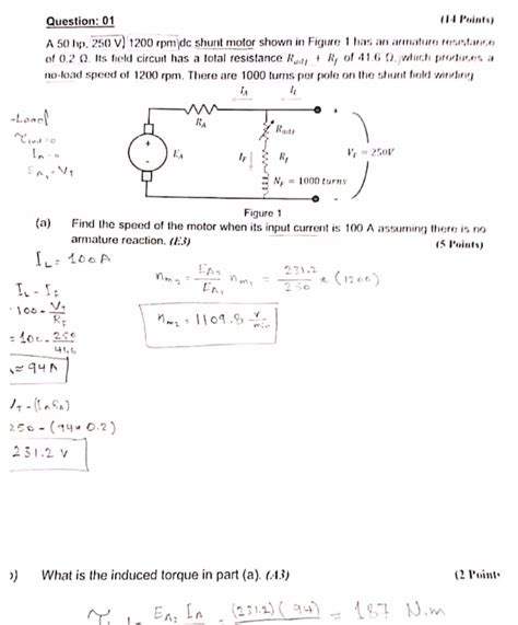 Solved Question 01 A 50 Hp 250 V 1200 Rpm Dc Shunt Motor Chegg