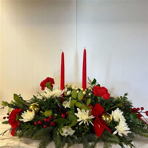 Two Candle Christmas Centerpiece Flower Delivery Bellingham MA - Brian's Country Greenery Florist