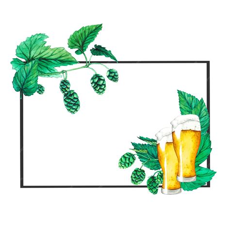 Glas Bier Hopfen und Blätter Rahmen Aquarell ClipArt Bierkollektion für