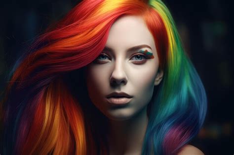 Premium Ai Image Beautiful Woman With Colorful Hair And Makeup