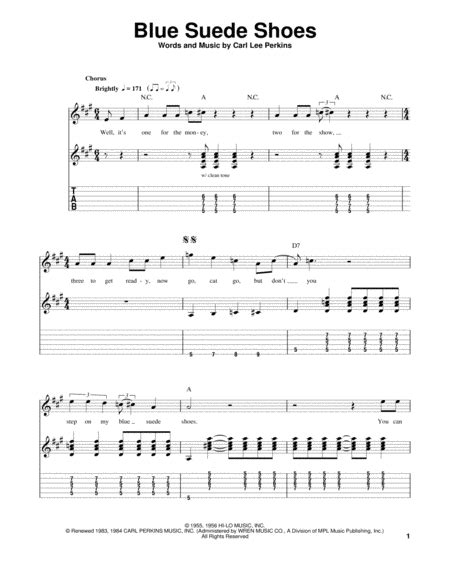 Blue Suede Shoes By Elvis Presley Electric Guitar Digital Sheet