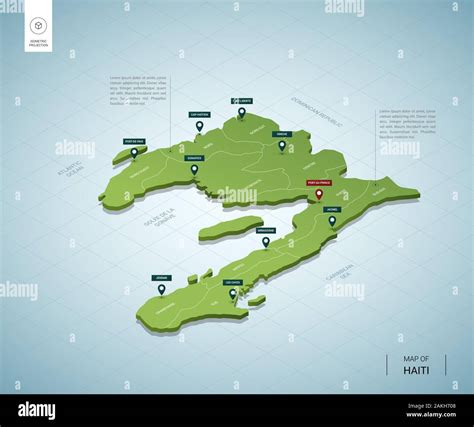 Stylized Map Of Haiti Isometric 3d Green Map With Cities Borders