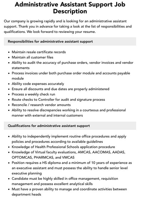 Administrative Assistant Support Job Description Velvet Jobs