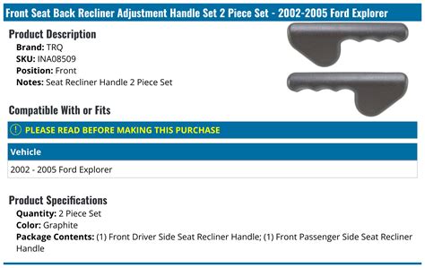 2002 2005 Ford Explorer Seat Back Recliner Adjustment Handle Trq Ina08509 Front