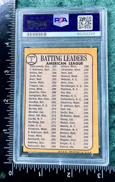 Topps Al Batting Leaders Yaz F Robby Kaline Psa Vg Ex Mc