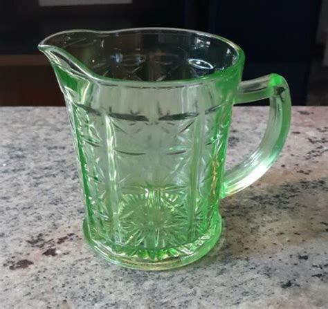 Vintage Hazel Atlas Green Uranium Depression Glass Creamer Antique