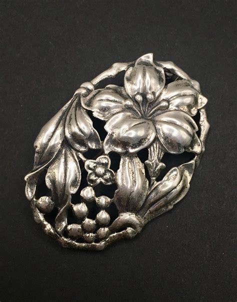 Vintage DANECRAFT Cast Sterling Silver Floral Pin Brooch Etsy