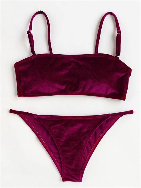 Shop Velvet Bikini Set With Removable Strap Online Shein Hot Sex Picture