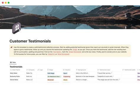 Customer Testimonials | Notion Template