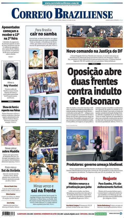 Capa Correio Braziliense Edi O S Bado De Abril De