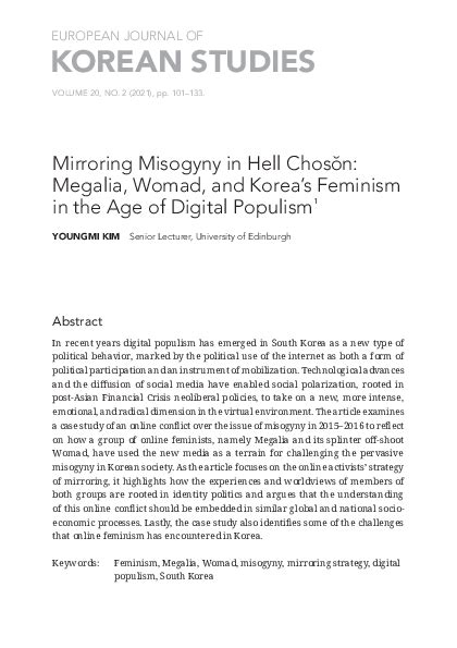 (PDF) Mirroring Misogyny in Hell Chosȏn: Megalia, Womad, and Korea's ...