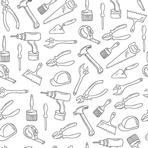 Premium Vector Hand Drawn Repair Tools Seamless Pattern Vector