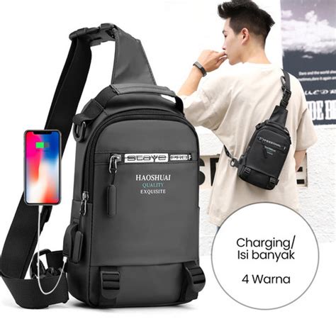 Promo Techdoo Tas Selempang Pria Usb Charger Sling Bag Multifungsi