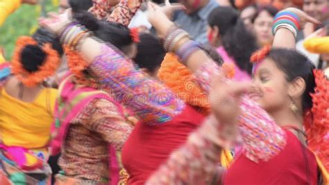 Young Girls Dancing At Holi Spring Festival Stock Footage Video Of