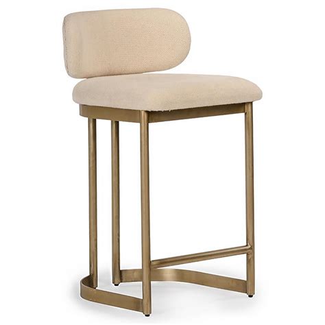 Freya Modern Classic White Upholstered Antique Brass Counter Stool