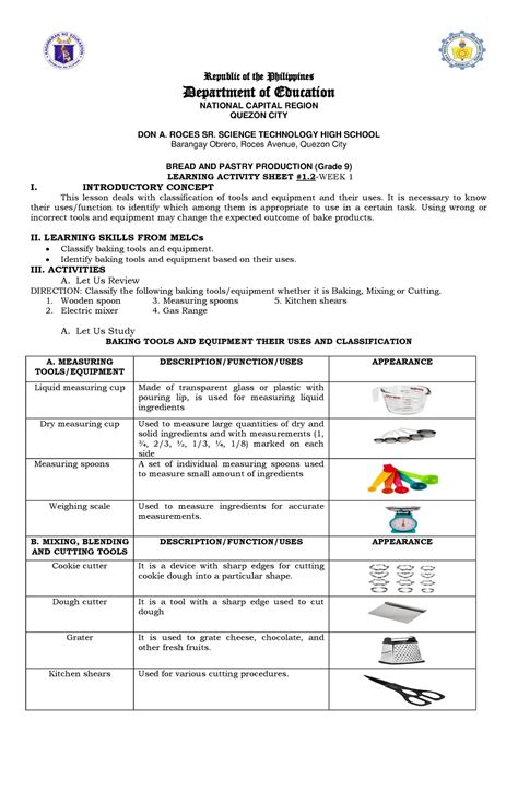 Worksheet BPP Grade 9 Week 1 And 2 Republic Of The Philippines