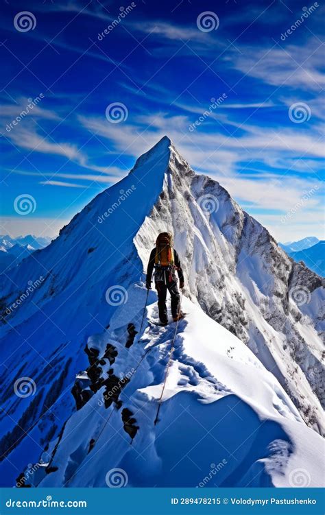 Man Standing On Top Of Snow Covered Mountain Next To Snow Covered