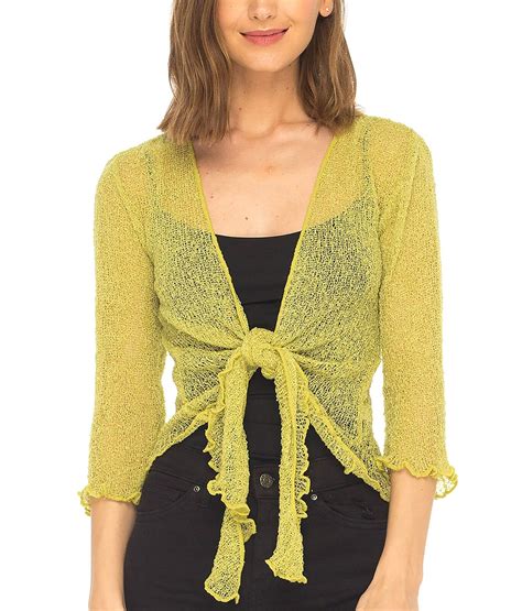 Shu Shi Womens Sheer Shrug Tie Top Cardigan Lightweight Knitlimeone