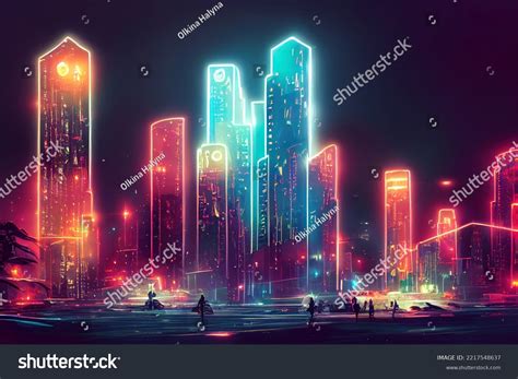 Futuristic City Concept Art Cityscape Night Stock Illustration ...