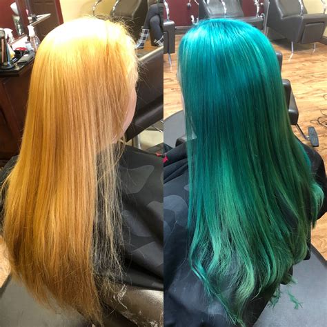 Before And After Using Pravana Vivids Teal Hair Teal Hair Long