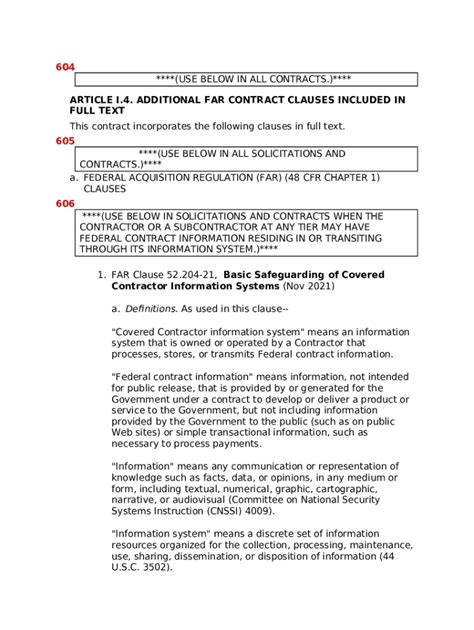 Article I Additional Far Contract Clauses Included In Full Oamp